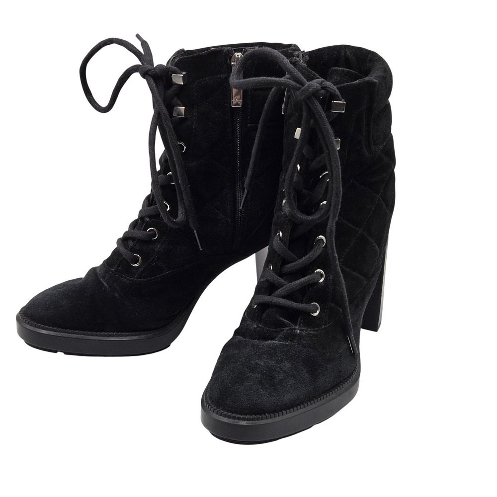Aquatalia Boots Womens Size 6.5 Black Suede Quilted Lace Up Ankle Booties DM1037